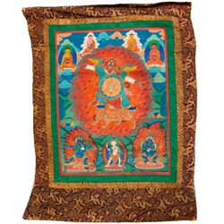 19th century deity on a tiger Thangka.