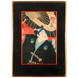 Japanese woodblock by Kunichika (1835 - 1900) and a painting.
