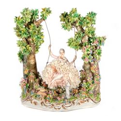 Dresden porcelain maiden on a swing.