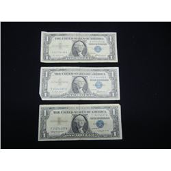 (3) 1957 One Dollar Silver Certificates