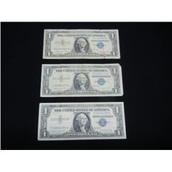 (3) 1957 A One Dollar Silver Certificates