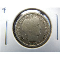 1905-S Barber 10c.  VF Details.