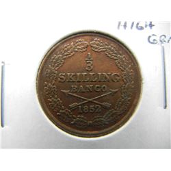 1852 Denmark 1/3 Skilling.  High Grade.  Scarce.