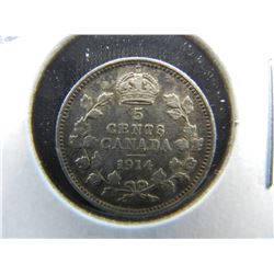 1914 Canada 5c Silver.  XF/AU.