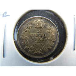 1904 Canada 5c Silver.  XF+.