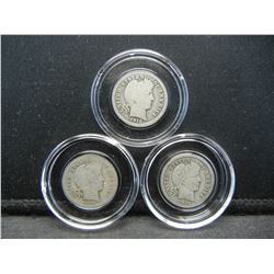 (3) SILVER (90%) BARBER DIMES (1914-D/1912/1916-S)