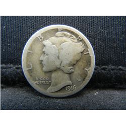 1916-S SEMI-RARE MERCURY DIME, SILVER/90%