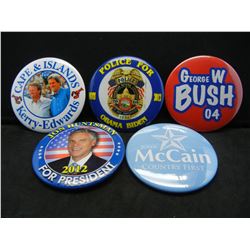 (5) LARGE (2 INCH WIDE) POLITICAL BADGES