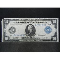 1914 $10 Fed Note. Industry and Agriculture Reverse