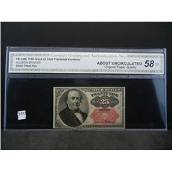 1874 25 cent Note. AU58 Choice. Graded by CGS.