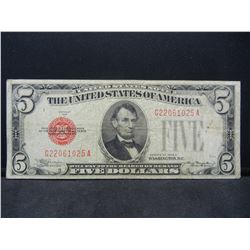 1928 C Red Seal $5 Treasury Note. Issued by Act of Congress!