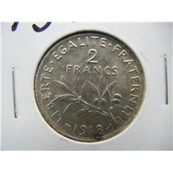 1918 France SILVER 2 Franc. BU