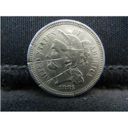 1881 Three Cent Piece With Damage