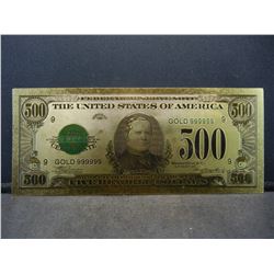 1928 Five Hundred Gold Certificate 24K Gold Foil Note (NOT LEGAL TENDER)