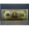 Image 1 : 1928 Five Hundred Gold Certificate 24K Gold Foil Note (NOT LEGAL TENDER)