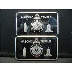 CLAD Masonic Temple (2) One Oz. 100 Mills .999 Silver Collector Bars CLAD