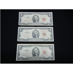 (3) 1963 Two Dollar Red Seal Notes