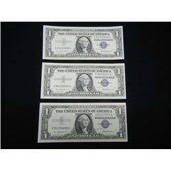 (3) 1957 One Dollar Silver Certificates