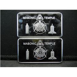 CLAD Masonic Temple (2) One Oz. 100 Mills .999 Silver Collector Bars CLAD