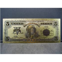 Five Dollar Indian Silver Certificate 24k Gold Foil Note (NOT LEGAL TENDER)