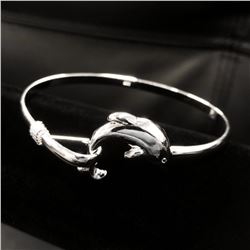 Ladies 925 Sterling Silver Dolphin Bangle