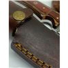 Image 3 : 8 1/2" Inlaid Wood Handle Damascus Hunting Knife With Stitched Leather Sheath