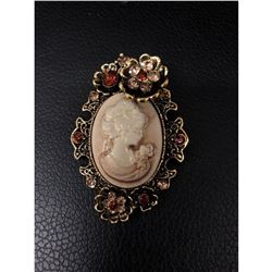 Exquisite Silhouetted Semi Precious Rhinestone Cameo Broach