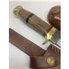 Image 4 : 11" Inlaid Bone Handle Damascus Hunting Knife With Stitched Leather Sheath