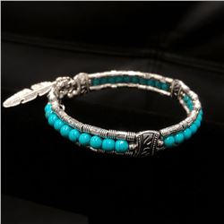 Ladies Semi-Precious Turquoise Bead Tibetan Silver Bracelet