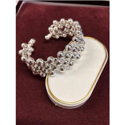 Ladies 925 Sterling Silver Plated Round Bead Bangle.