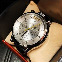 Mens L.A. Banus Silver 6000 Edition Chronograph Genuine Leather Band Watch