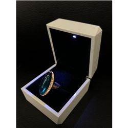 Ladies Rose Gold Ring With Mounted Green Semi-Precious