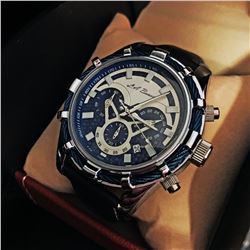 Mens L.A. Banus Royal Blue Grey Steel Dial Chronograph Genuine Leather Band Watch