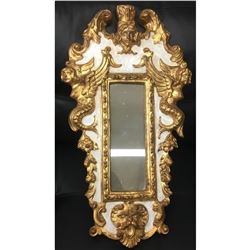 19th C. Ornate Gold Gilt Rococo Italian Florentine Mirror With Griffins & Cherubs 24" x13"
