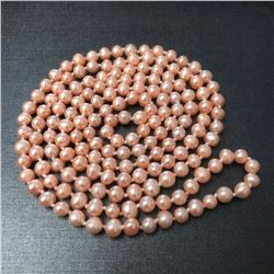 Long 50" 7-8mm Real Natural Pink Akoya Cultured Pearl Without Clasp Necklace