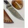 Image 2 : 7 1/2" Black Wood Handled Damascus Hunting Knife With Stitched Leather Sheath