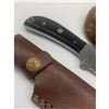 Image 3 : 7 1/2" Black Wood Handled Damascus Hunting Knife With Stitched Leather Sheath