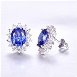 Blue 3ct Tanzanite Earrings - Luxury Kate Princess Diana 925 Sterling Silver Studs