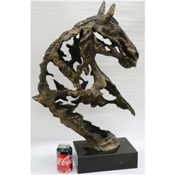 Large Abstract Surreal Horse Head Bronze Bust Sculpture Statue on Marble Base 30" x 18"