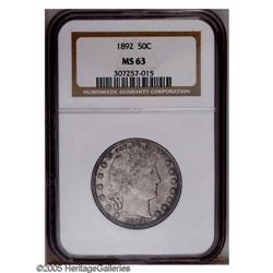 1892 50C MS63 NGC. Light silver-gray lustrous surfaces 1892[50C] MS63 NGC.