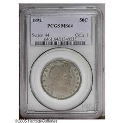 1892 50C MS64 PCGS. Fully struck with prooflike fields 1892[50C] MS64 PCGS.