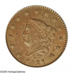 1821 1C MS63 Red and Brown PCGS. N-2, R.1. Scarce in a 1821[1C] MS63 Red and Brown PCGS.