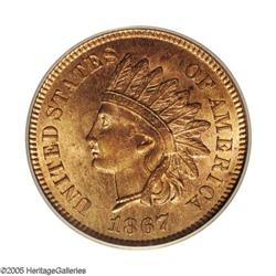 1867 1C MS65 Red PCGS. The 1867 is another early bronz 1867[1C] MS65 Red PCGS.