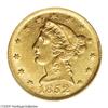 1852-D $5 AU53 PCGS. Variety 27-U. This bright lemon-g 1852-D[$5] AU53 PCGS.