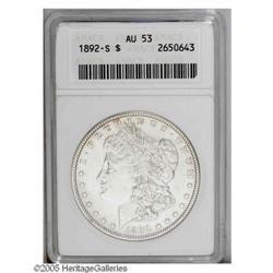 1892-S S$1 AU53 ANACS. This piece boasts much of its o 1892-S[S$1] AU53 ANACS.