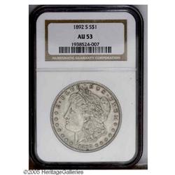 1892-S S$1 AU53 NGC. The lightly toned surfaces are ev 1892-S[S$1] AU53 NGC.