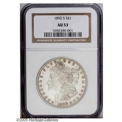 1892-S S$1 AU53 NGC. Luster dominates the peripheries 1892-S[S$1] AU53 NGC.
