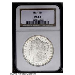 1893 S$1 MS62 NGC. The contact marks that are responsi 1893[S$1] MS62 NGC.