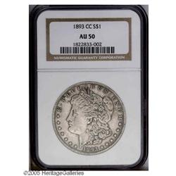 1893-CC S$1 AU50 NGC. Even wear and pleasing tones of 1893-CC[S$1] AU50 NGC.