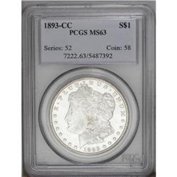 1893-CC S$1 MS63 PCGS. A semi-prooflike and brilliant 1893-CC[S$1] MS63 PCGS.